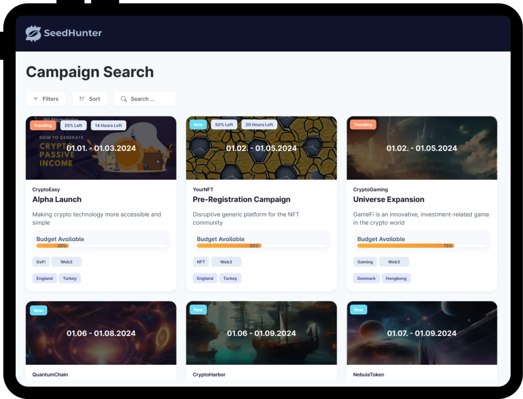 Influencer Screen 1: Campaign Search