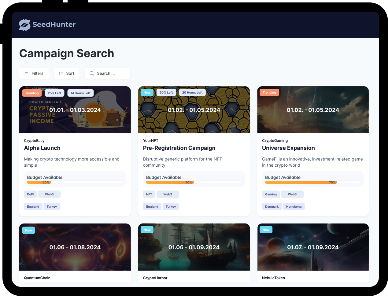 Influencer Screen 1: Campaign Search