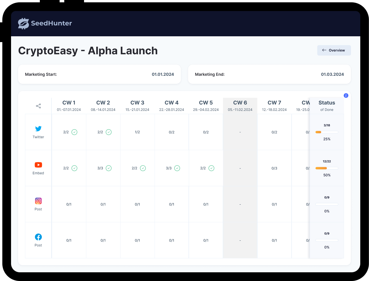 Influencer Screen 3: Marketing Calendar